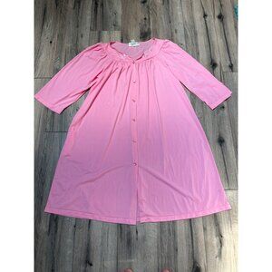 Miss Elaine Classics M Pink Button-Up Nightgown With Embroidered Collar